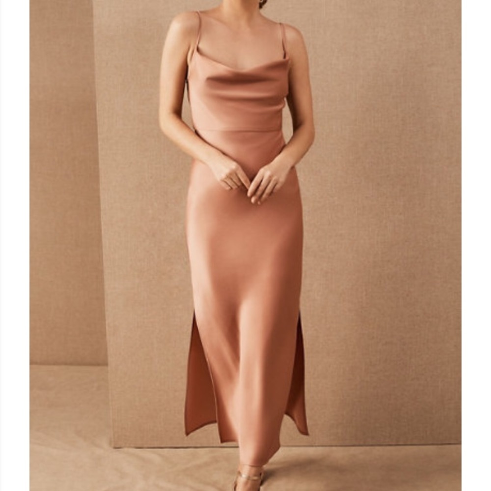 BHLDN Cali Satin Charmeuse Midi Dress in Sedona Sunset, Size 0